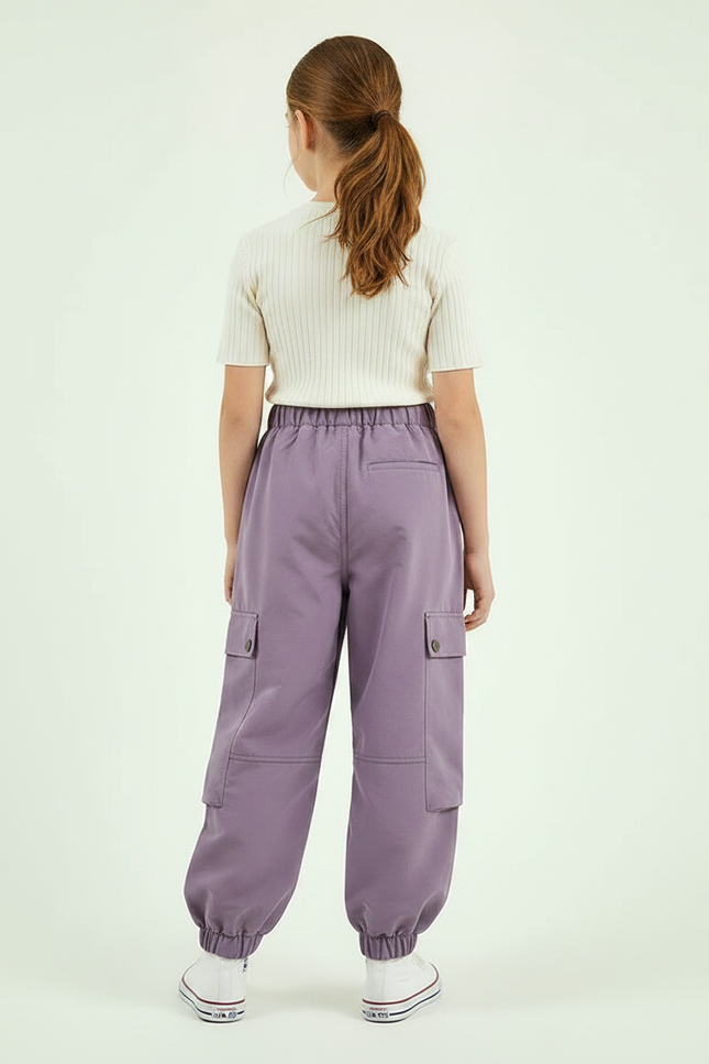 Pantalon Parachute Violet Cargo Ample Fille Décontracté - Polyester - vue 2