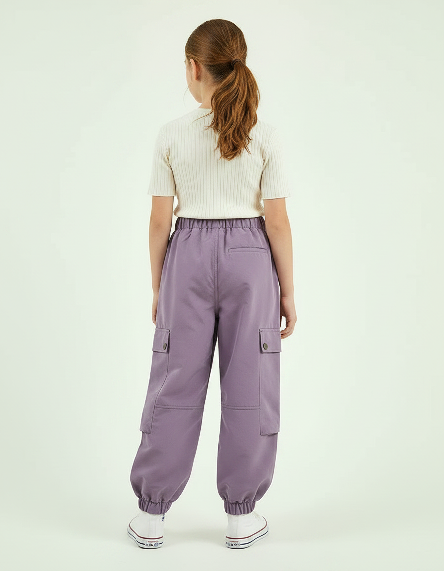 Pantalon Parachute Violet Cargo Ample Fille Décontracté - Polyester - vue 2