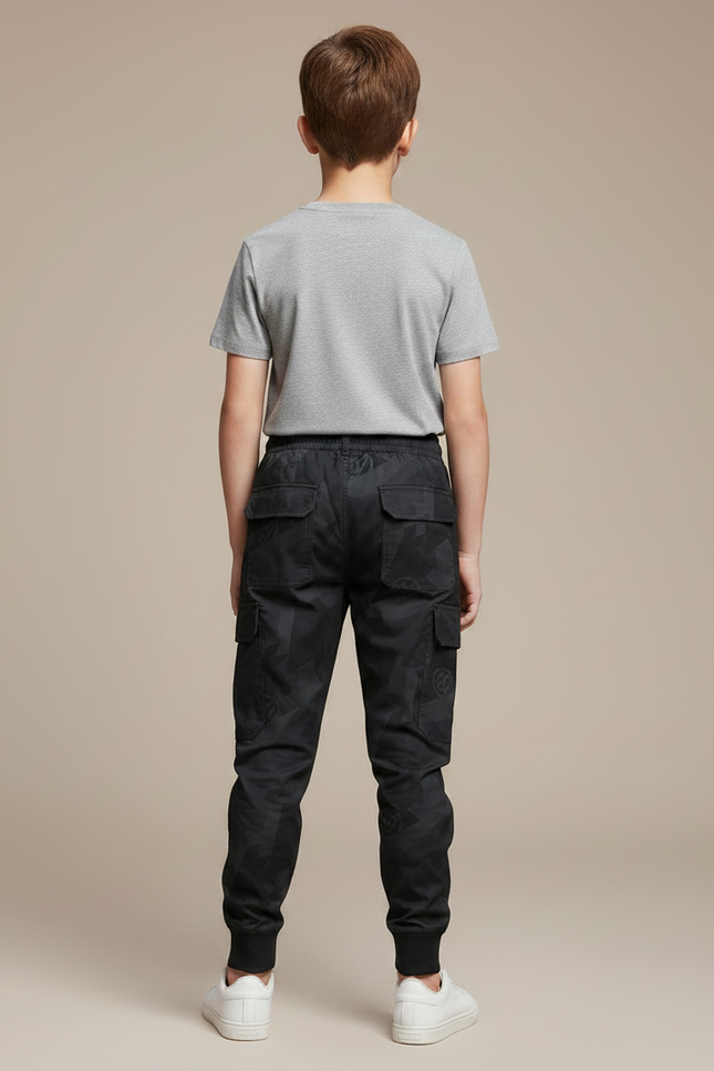 Pantalon Parachute Cargo Camouflage Noir Cordon Enfant - Toile - vue 2