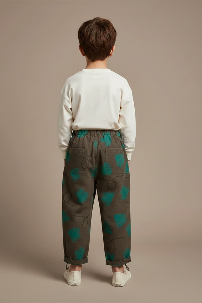 Pantalon Parachute Kaki Imprimé Cœurs Décontracté Enfant - Toile - vue 2