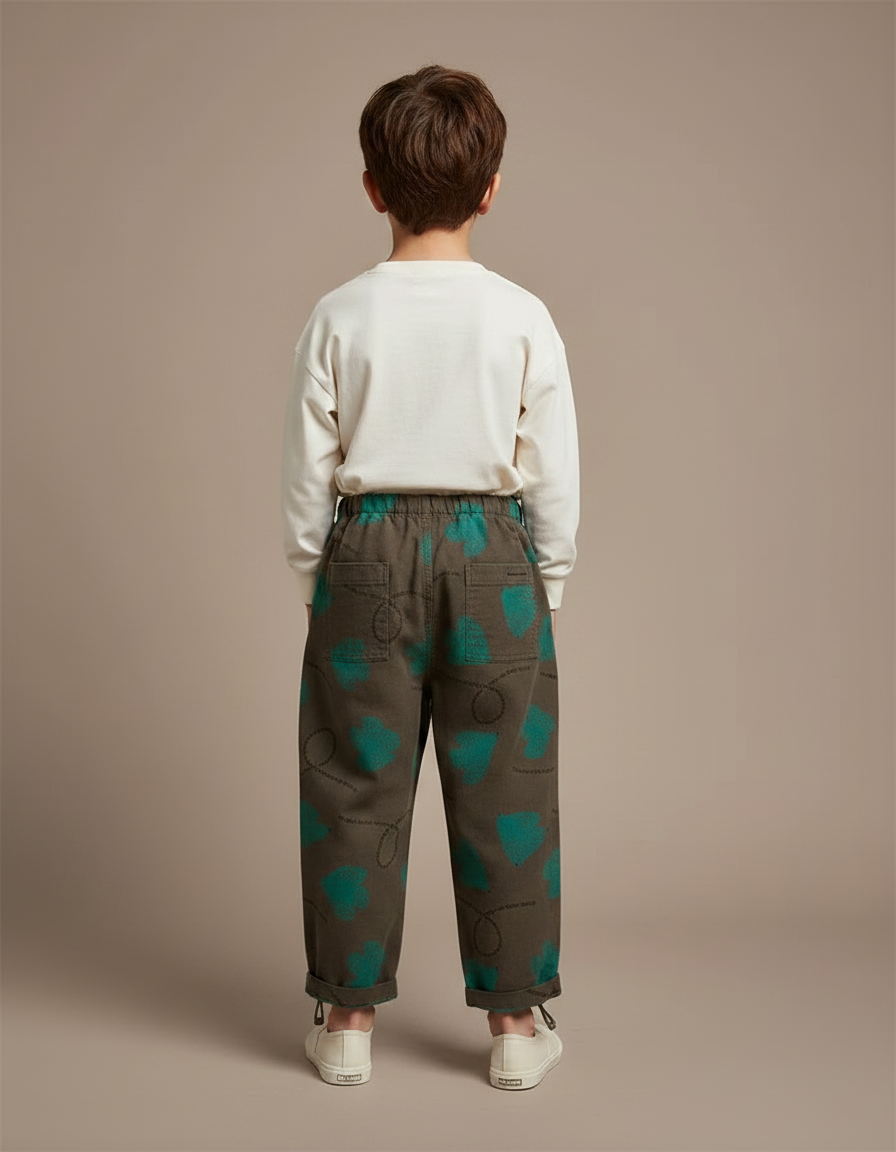 Pantalon Parachute Kaki Imprimé Cœurs Décontracté Enfant - Toile - vue 2
