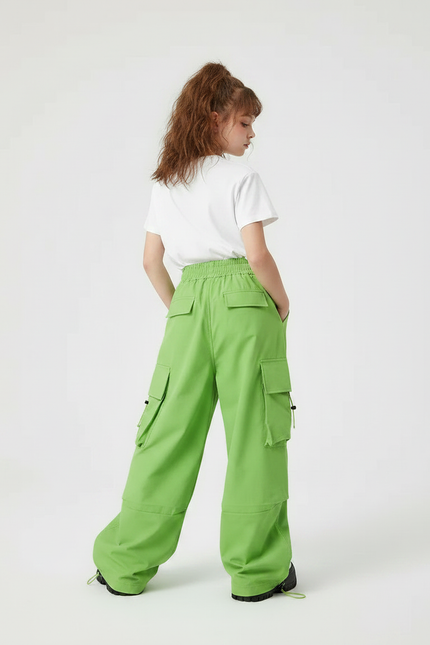 Pantalon Parachute Vert Cargo Ample Décontracté Enfant - Polyester - vue 2