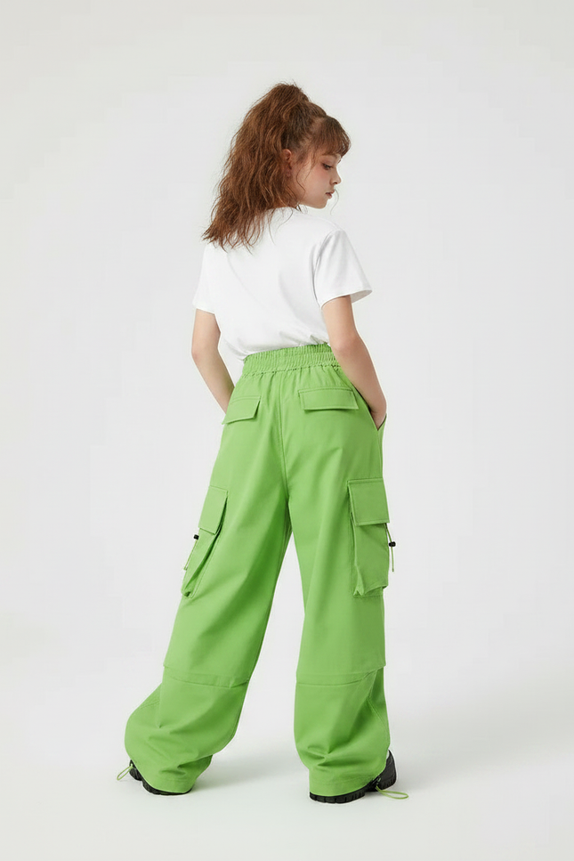 Pantalon Parachute Vert Cargo Ample Décontracté Enfant - Polyester - vue 2