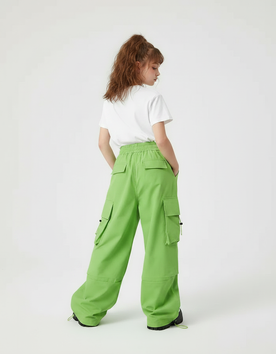 Pantalon Parachute Vert Cargo Ample Décontracté Enfant - Polyester - vue 2