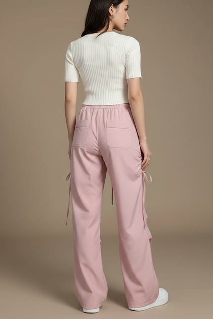 Pantalon Parachute Rose Ample Décontracté Cordon Femme - Polyester - vue 2