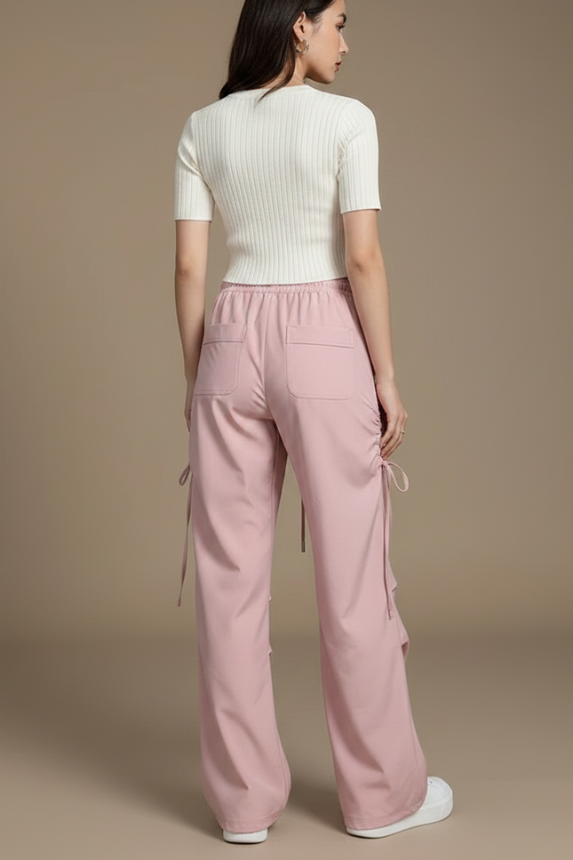 Pantalon Parachute Rose Ample Décontracté Cordon Femme - Polyester - vue 2