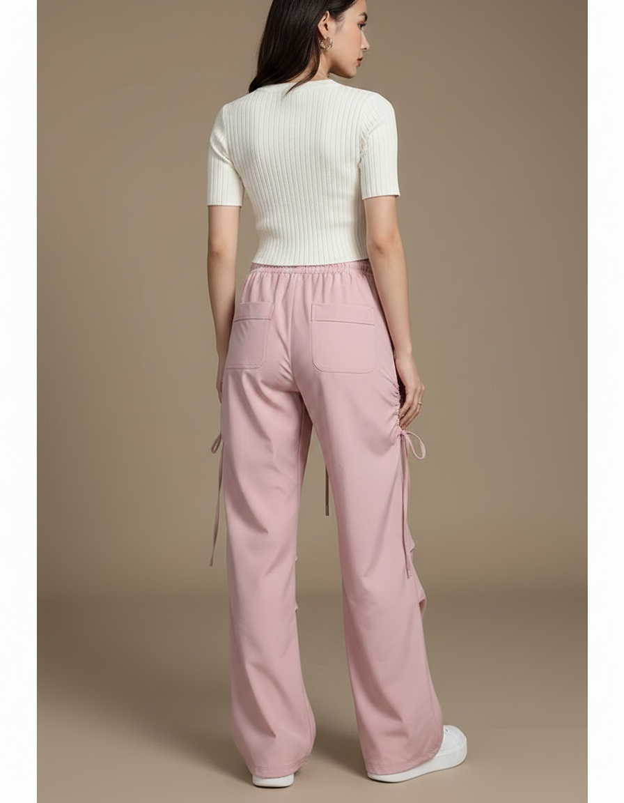 Pantalon Parachute Rose Ample Décontracté Cordon Femme - Polyester - vue 2