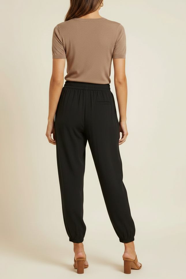Pantalon Parachute Noir Fluide Taille Haute Femme - Viscose - vue 2