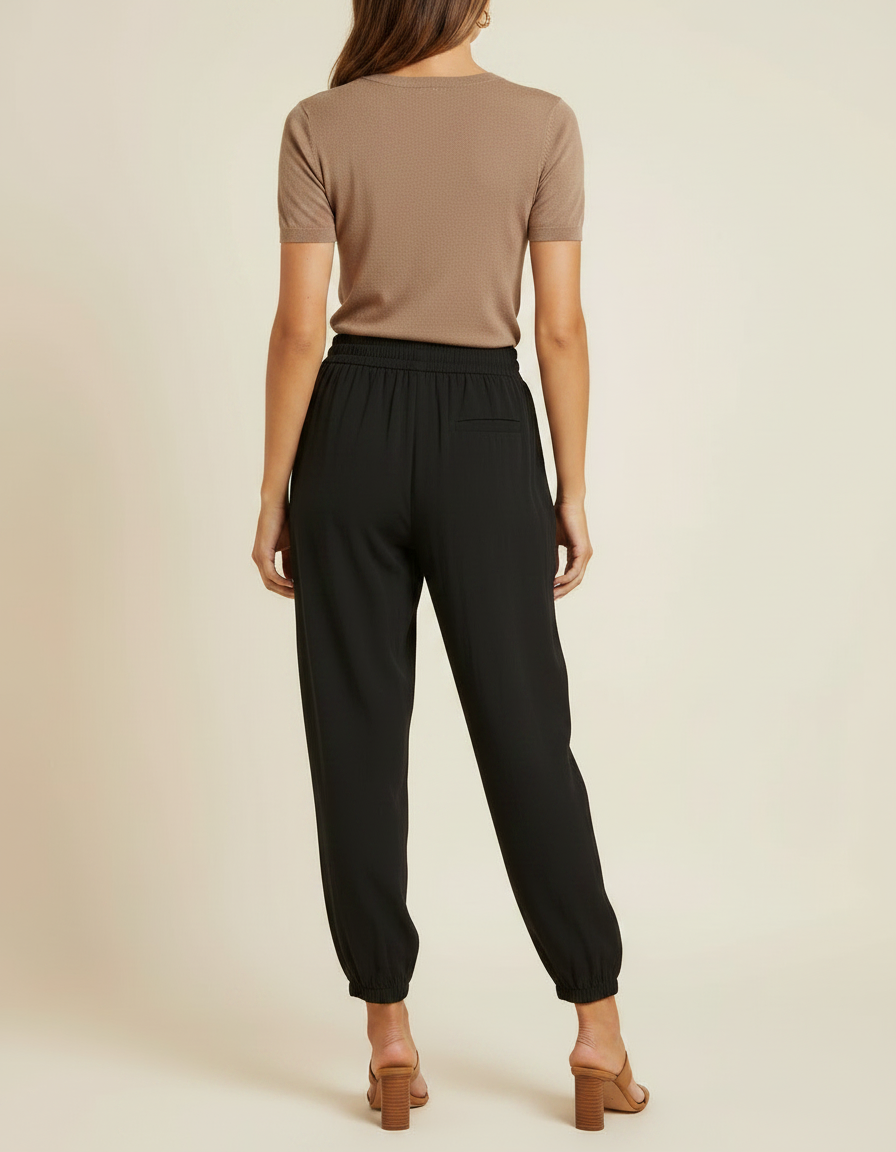 Pantalon Parachute Noir Fluide Taille Haute Femme - Viscose - vue 2