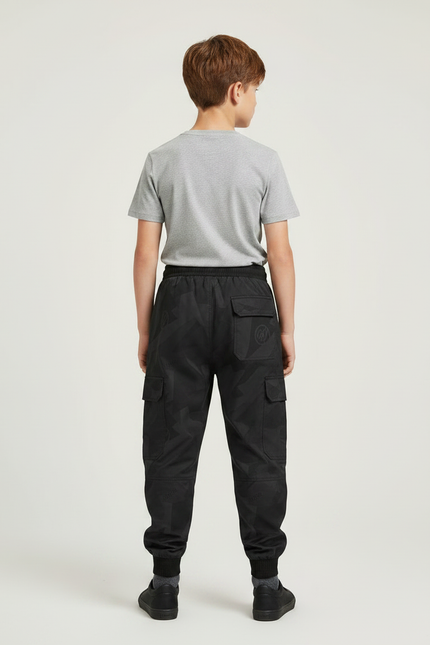 Pantalon Parachute Noir Cargo Imprimé Géométrique Enfant - Polyester - vue 2