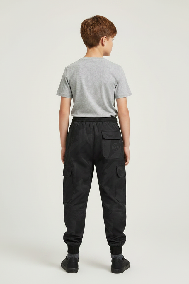 Pantalon Parachute Noir Cargo Imprimé Géométrique Enfant - Polyester - vue 2