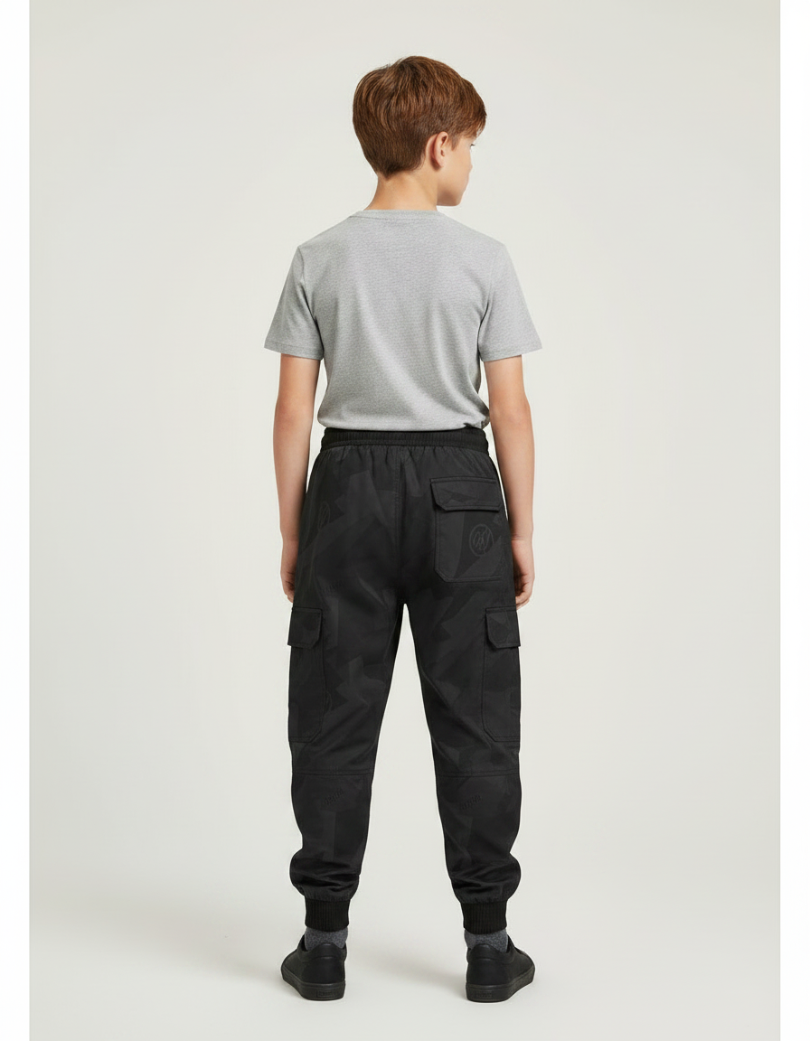 Pantalon Parachute Noir Cargo Imprimé Géométrique Enfant - Polyester - vue 2