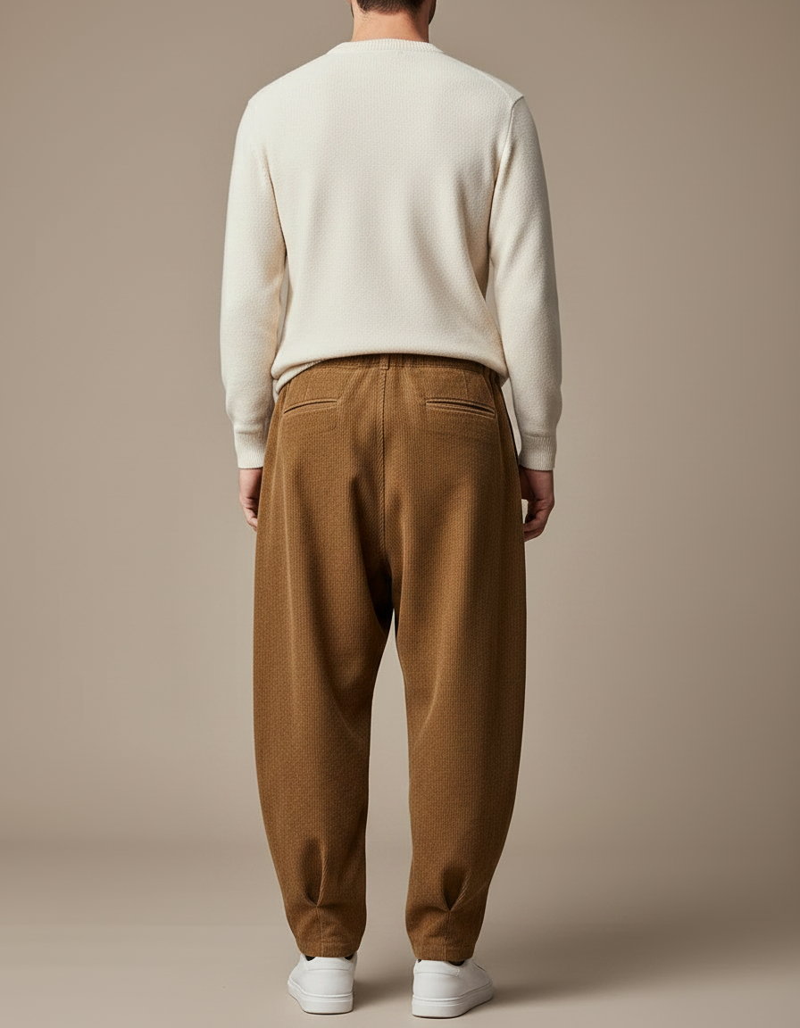 Pantalon Parachute Marron Côtelé Harem Décontracté Confortable - Cordé - vue 2