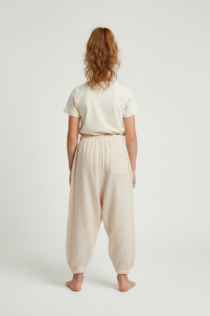 Pantalon Parachute Beige Ample Coton Enfant Fluide - vue 2