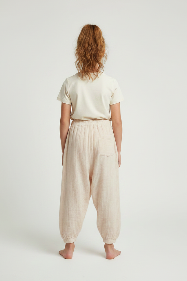 Pantalon Parachute Beige Ample Coton Enfant Fluide - vue 2