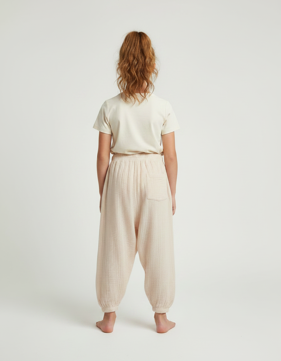 Pantalon Parachute Beige Ample Coton Enfant Fluide - vue 2