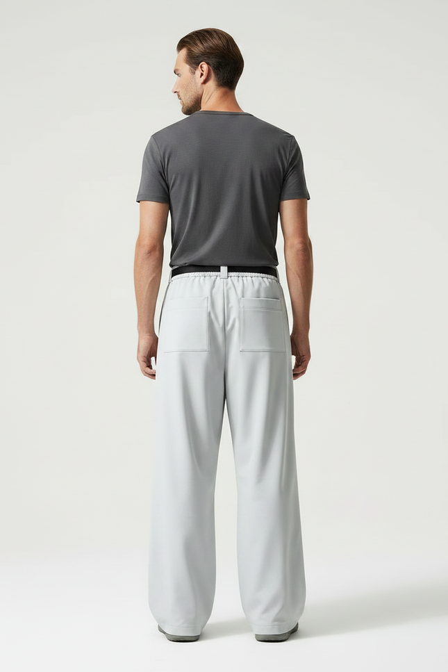 Pantalon Parachute Gris Ample Ceinture Décontracté Homme - Polyester - vue 2