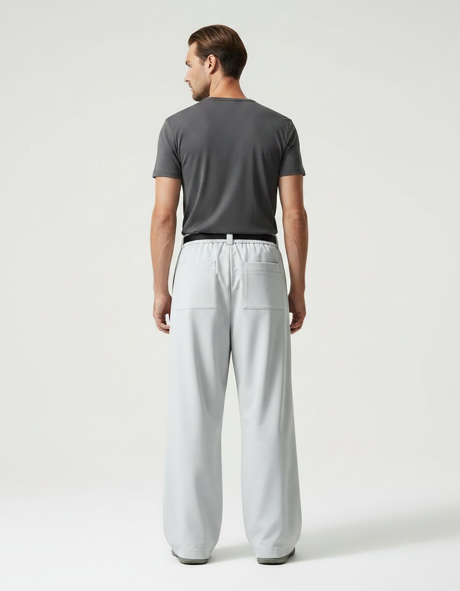 Pantalon Parachute Gris Ample Ceinture Décontracté Homme - Polyester - vue 2