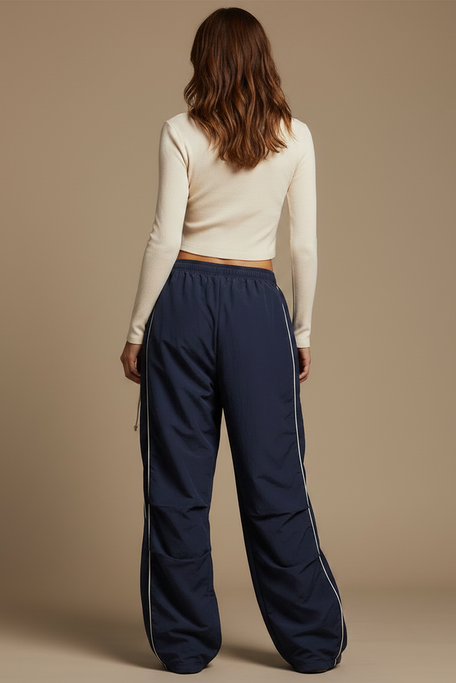 Pantalon Parachute Bleu Marine Ample Décontracté Fluide - Polyester - vue 2