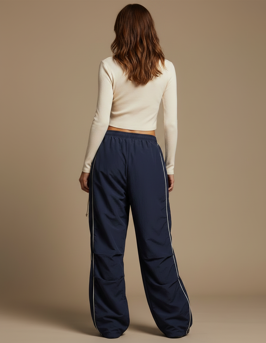 Pantalon Parachute Bleu Marine Ample Décontracté Fluide - Polyester - vue 2