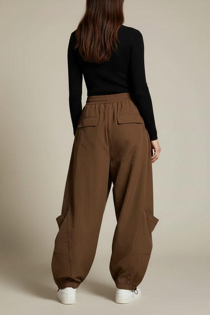 Pantalon Parachute Marron Ample Fluide Cargo Femme - Polyester - vue 2