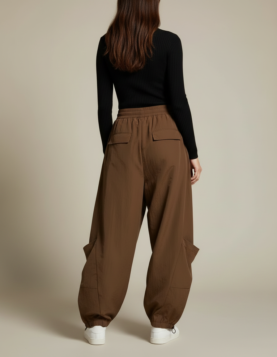 Pantalon Parachute Marron Ample Fluide Cargo Femme - Polyester - vue 2
