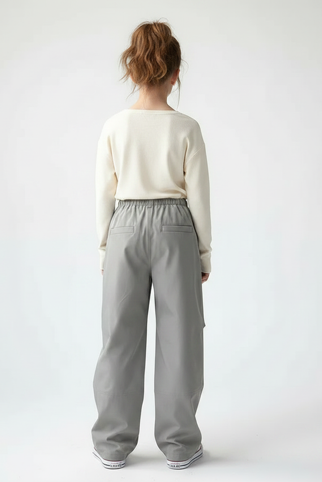 Pantalon Parachute Fille Gris Baggy Nylon - Polyester - vue 2