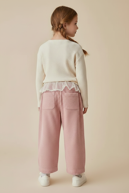 Pantalon Parachute Rose Côtelé Ample Cœur Fille - Cordé - vue 2