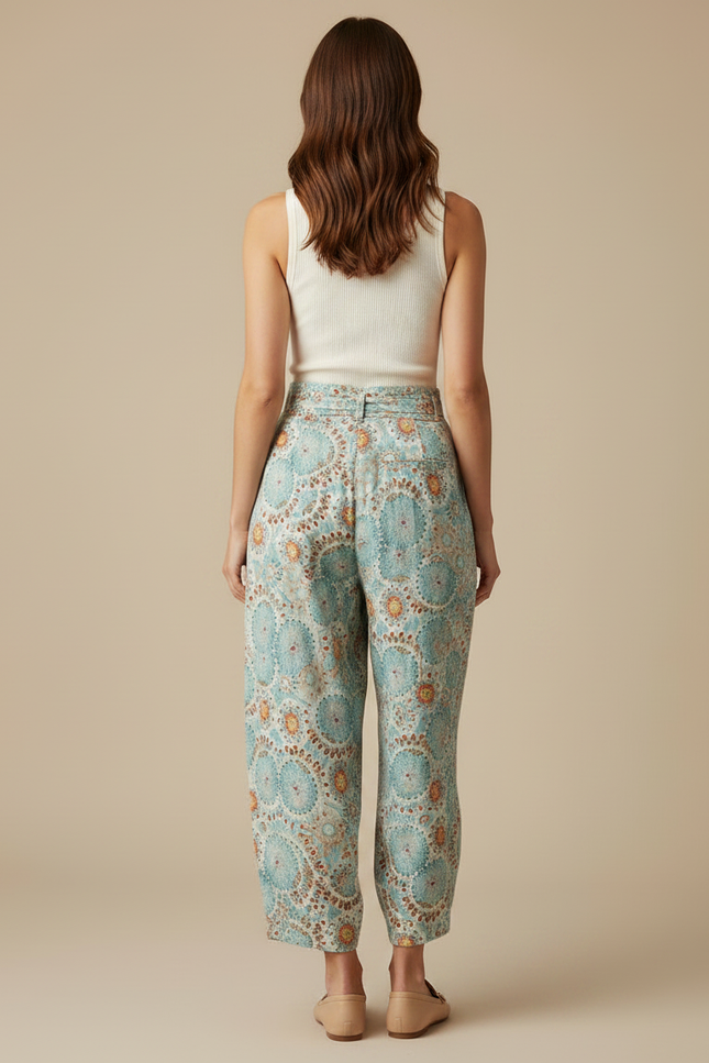 Pantalon Parachute Lin Imprimé Fleuri Ample Taille Haute - vue 2