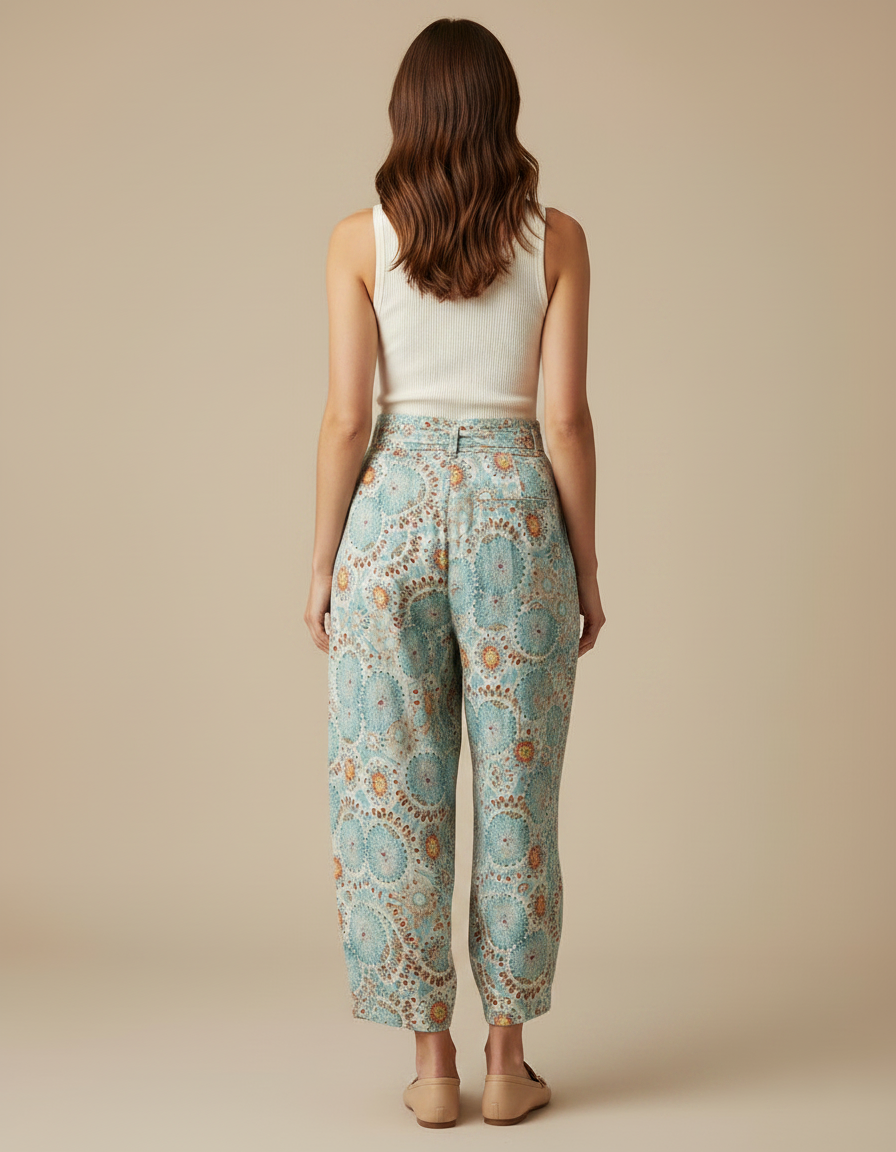 Pantalon Parachute Lin Imprimé Fleuri Ample Taille Haute - vue 2