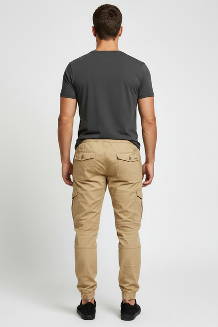Pantalon Parachute Kaki Cargo Jogger Coton Homme - vue 2