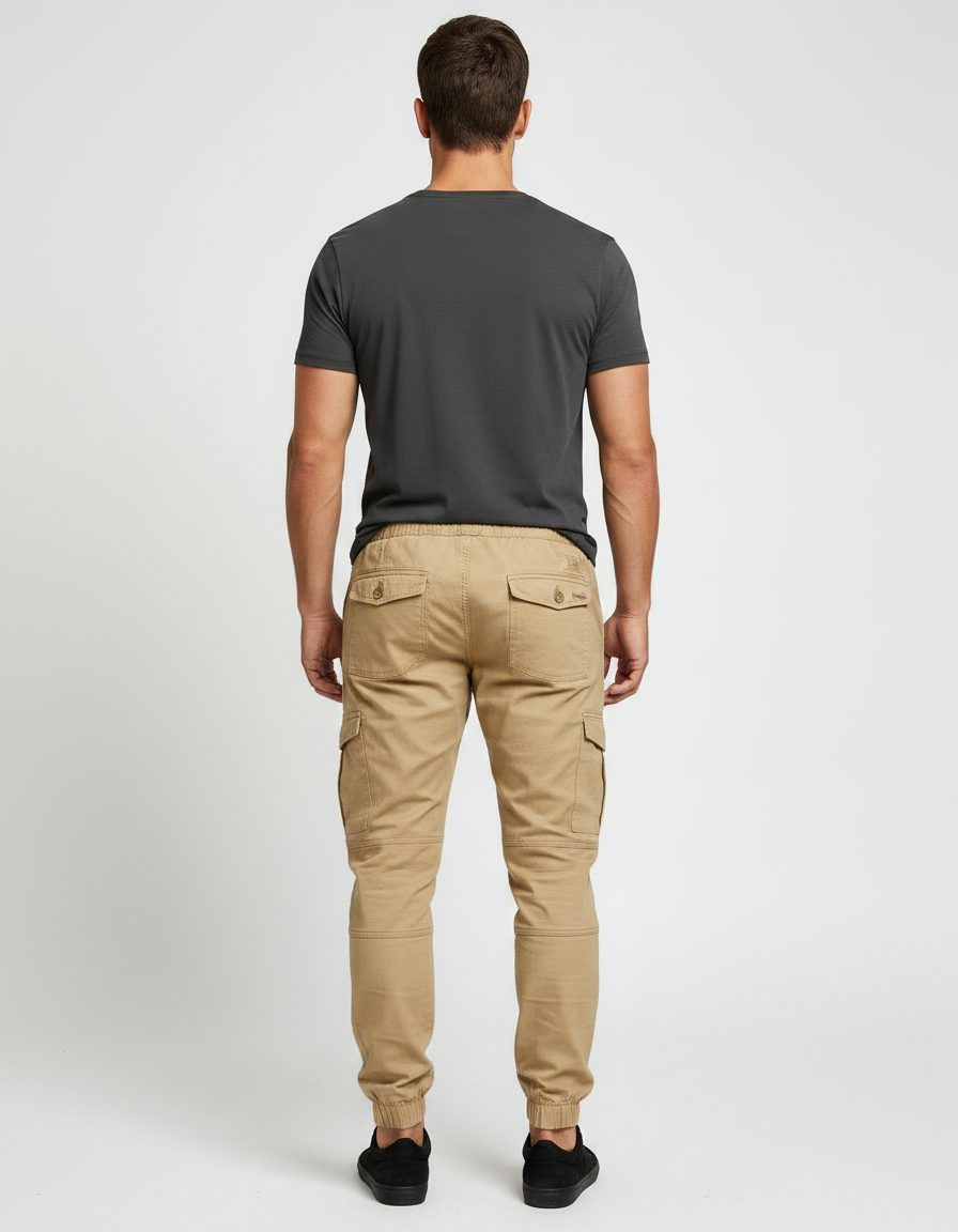 Pantalon Parachute Kaki Cargo Jogger Coton Homme - vue 2