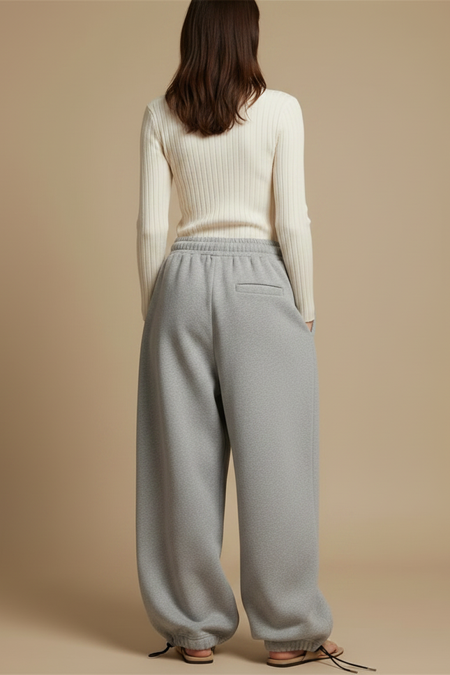Pantalon Parachute Gris Ample Molleton Brodé Confortable - vue 2