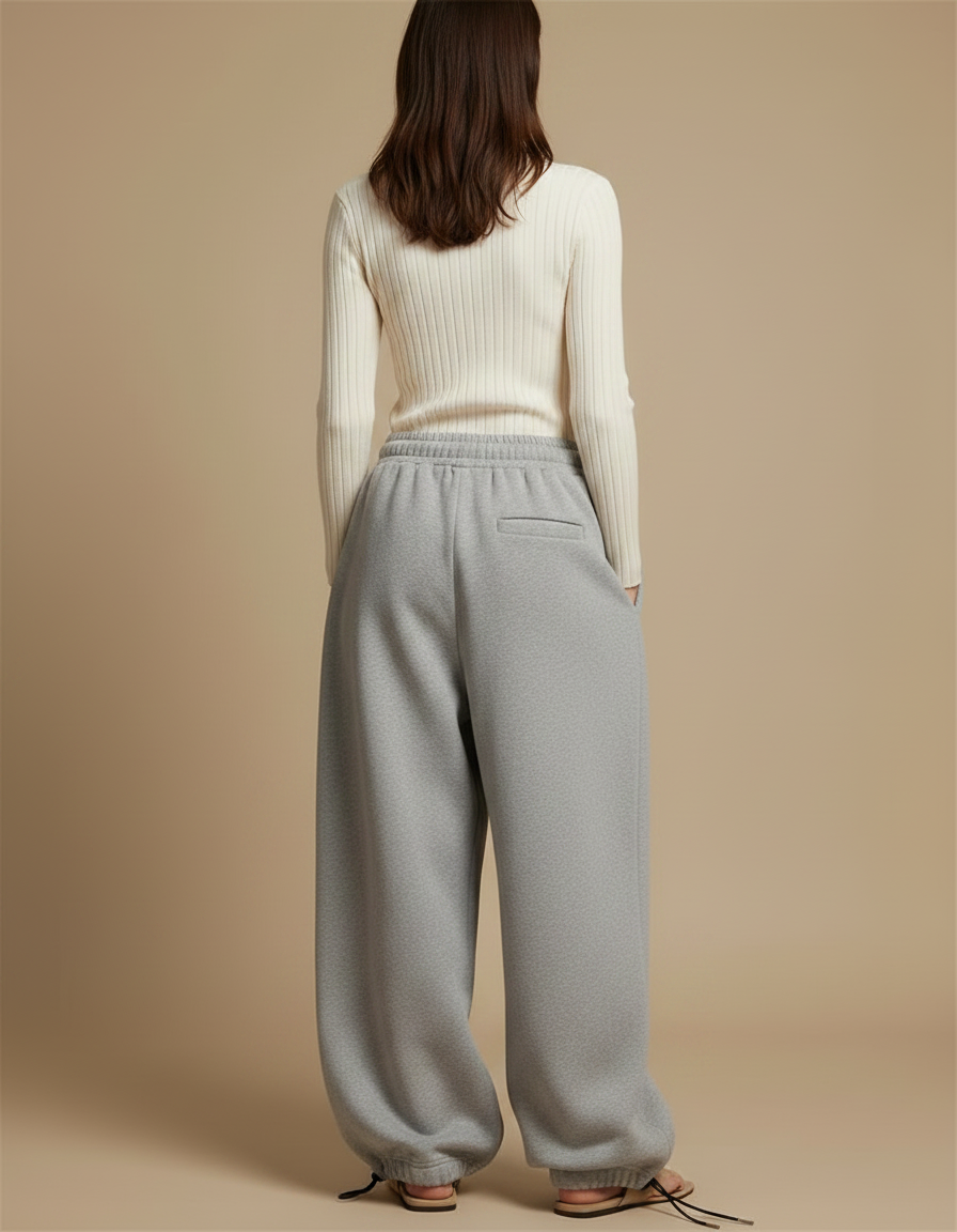 Pantalon Parachute Gris Ample Molleton Brodé Confortable - vue 2