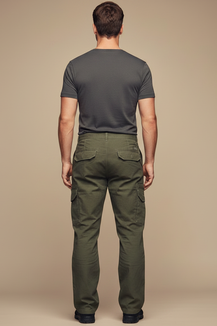Pantalon Parachute Kaki Cargo Coton Multi-Poches Homme - vue 2