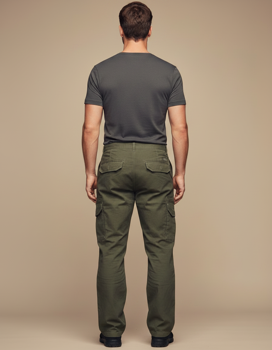 Pantalon Parachute Kaki Cargo Coton Multi-Poches Homme - vue 2