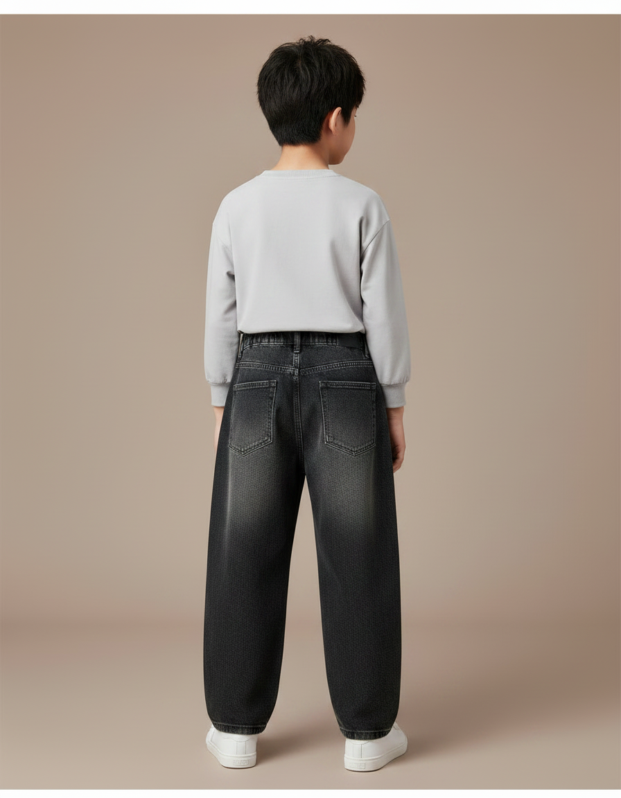 Pantalon Parachute Noir Ample Enfant Décontracté Denim - Jean - vue 2