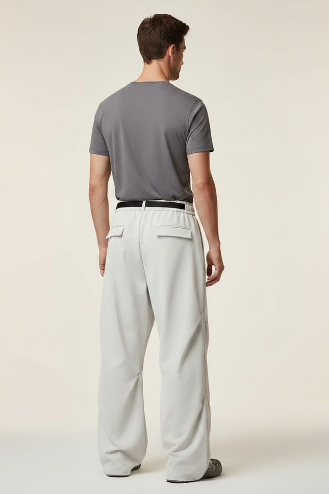 Pantalon Parachute Gris Clair Ample Ceinture Décontracté Homme - Polyester - vue 2