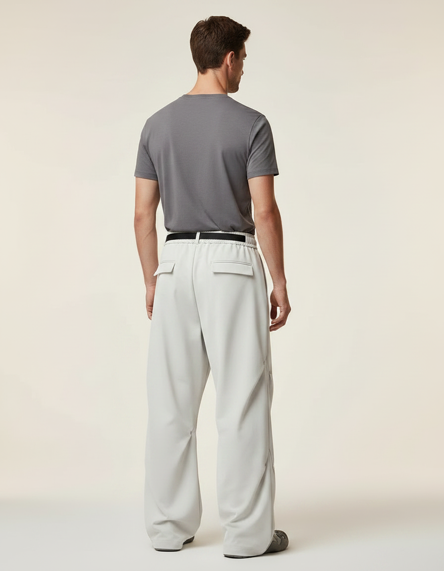 Pantalon Parachute Gris Clair Ample Ceinture Décontracté Homme - Polyester - vue 2