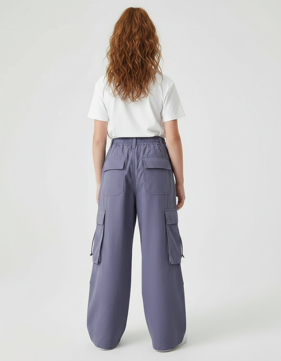 Pantalon Parachute Cargo Ample Fille Décontracté Violet - Polyester - vue 2