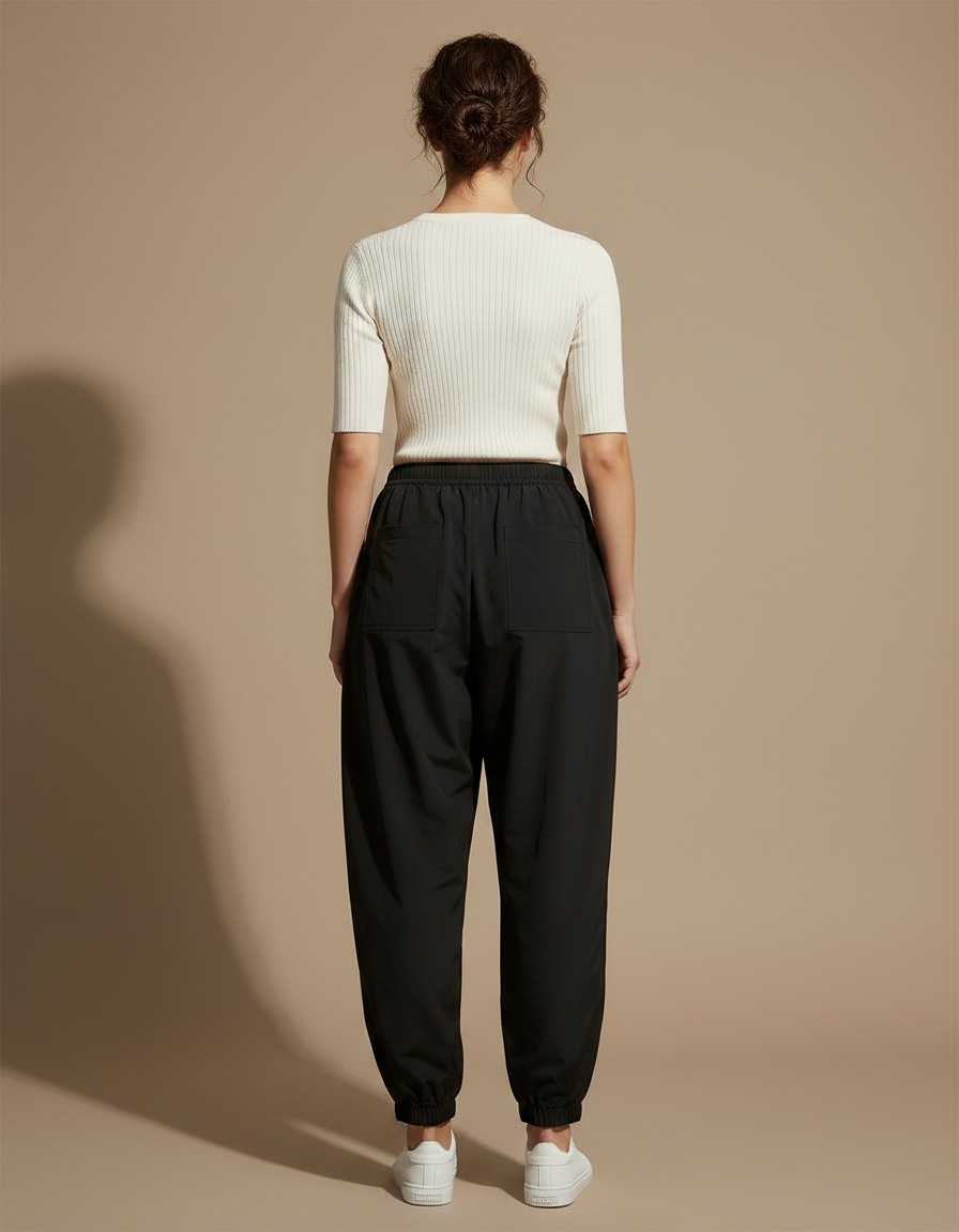 Pantalon Parachute Noir Ample Décontracté Fluide Femme - Polyester - vue 2