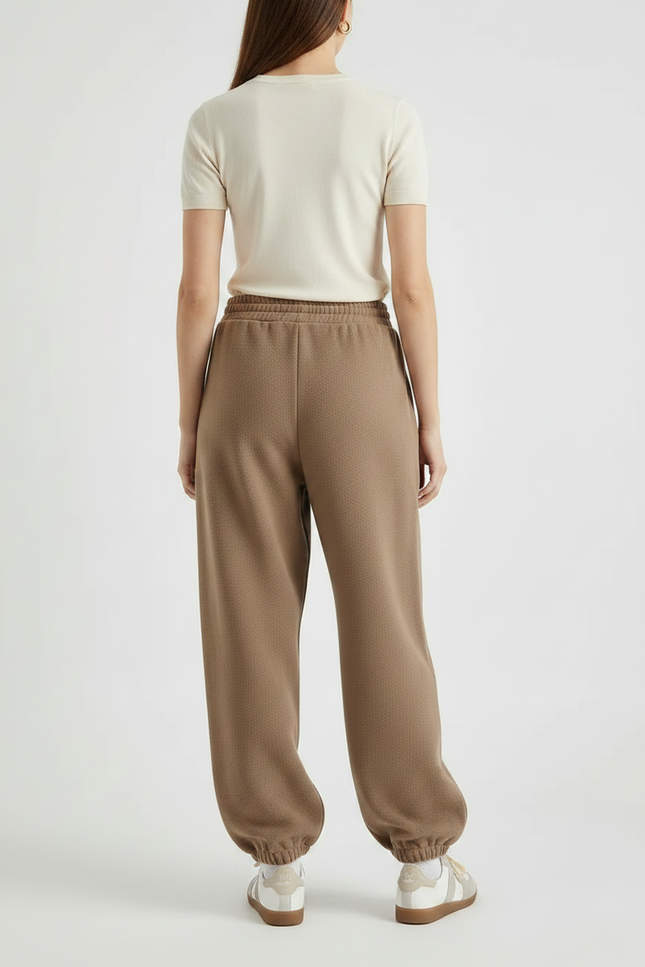 Pantalon Parachute Marron Ample Molletonné Élastique Femme - vue 2