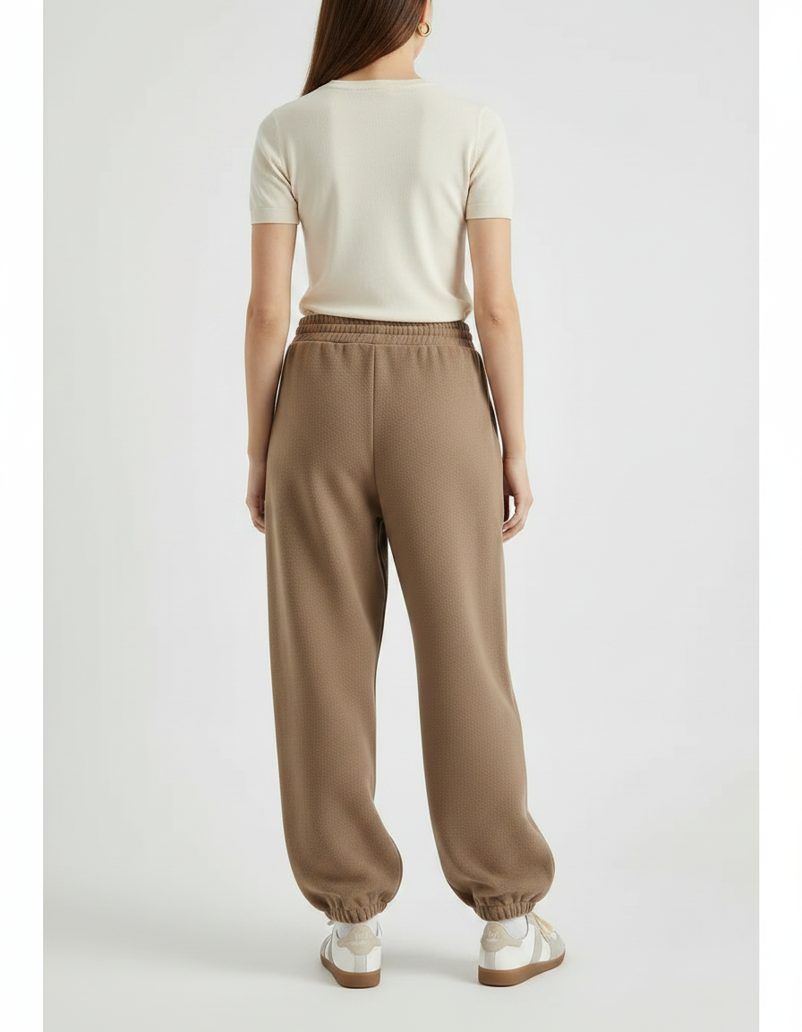 Pantalon Parachute Marron Ample Molletonné Élastique Femme - vue 2
