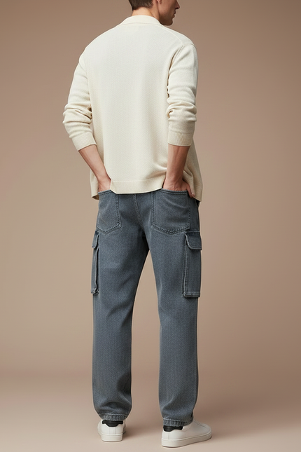 Pantalon Parachute Cargo Denim Ample Décontracté Homme - Bleu Jean - vue 2
