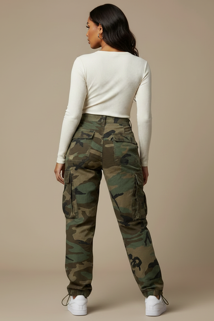 Pantalon Parachute Femme Kaki Cargo - Imprimé Toile - vue 2