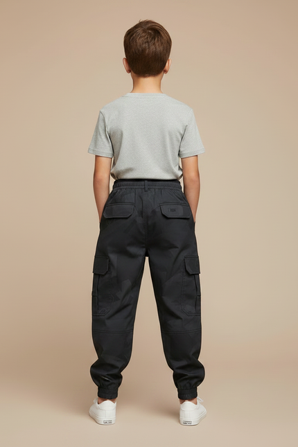 Pantalon Parachute Noir Cargo Imprimé Garçon Cordon - Polyester - vue 2