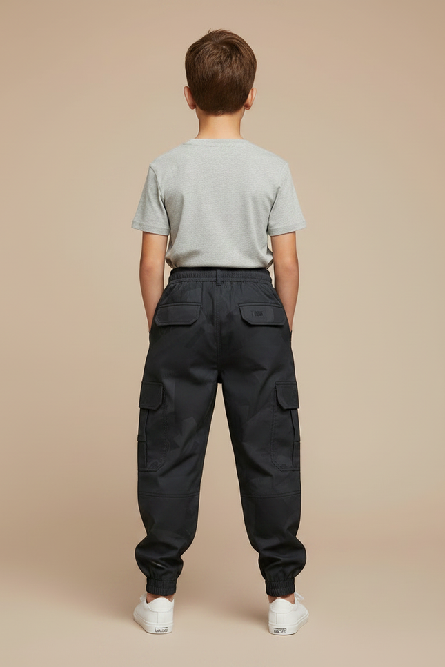 Pantalon Parachute Noir Cargo Imprimé Garçon Cordon - Polyester - vue 2