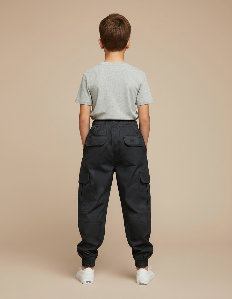 Pantalon Parachute Noir Cargo Imprimé Garçon Cordon - Polyester - vue 2
