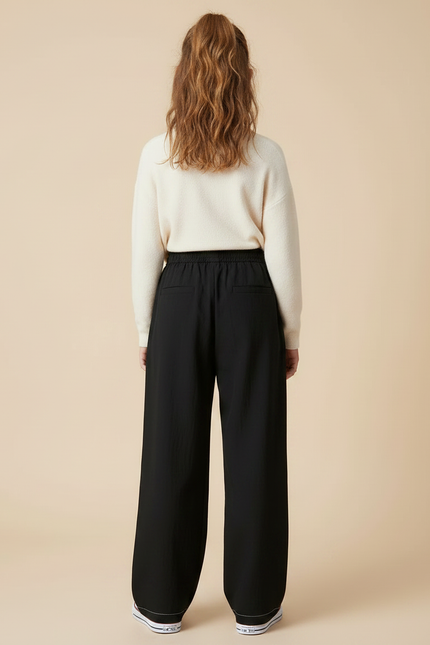 Pantalon Parachute Noir Ample Motif Urbain Streetwear - Polyester - vue 2