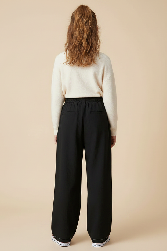 Pantalon Parachute Noir Ample Motif Urbain Streetwear - Polyester - vue 2